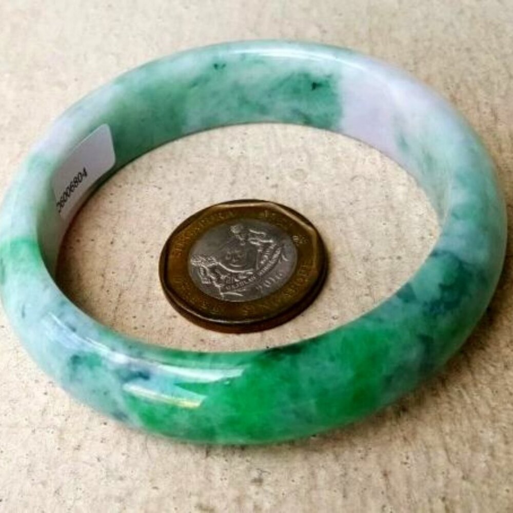 57mm Certified Type A Jadeite Bangle Grade A Vibrant Green Floating Flower Jade